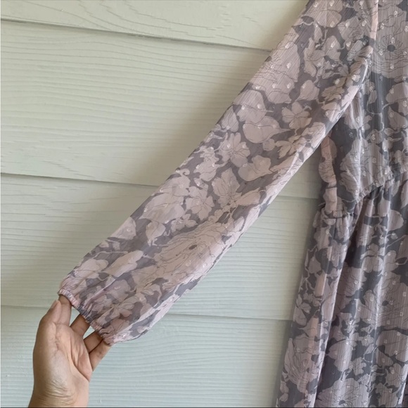 Lovestitch Pink Grey Floral Swiss Dot‎ Maxi Shift Dress Medium V Neck - Picture 5 of 12